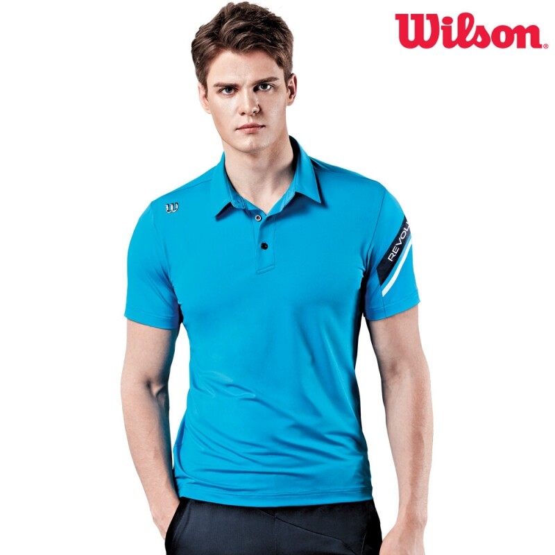 윌슨 남성 반팔 티셔츠 5201 아쿠아 카라 단체 테니스