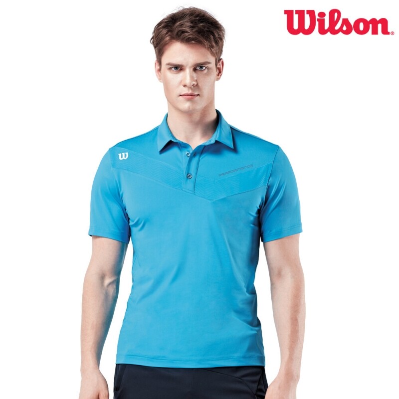 윌슨 남성 반팔 티셔츠 5223 블루 카라 단체 테니스
